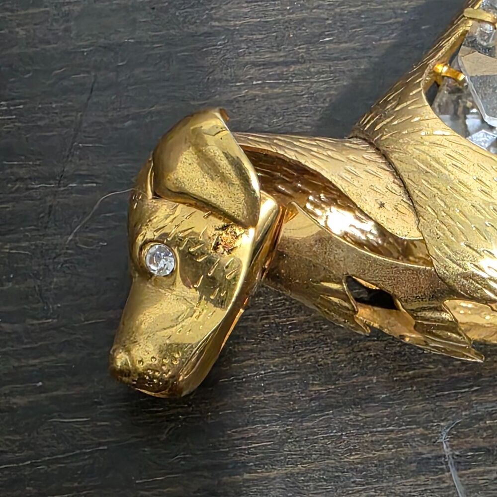 Dog Mini Figurine Gold Plated Swarovski Crystal Elements 3"W - Picture 7 of 12